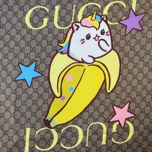 NWT Gucci Bananya GG Web Stars Cartoon print silk Neck Scarf 70x70cm Tags Box